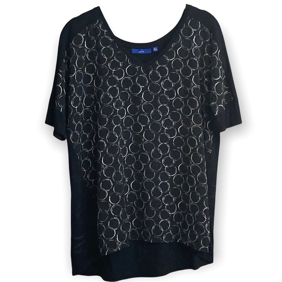 Apt. 9 Black w/ Grey Print Short-sleeved T-Shirt Style Top Petite Large EUC - Picture 1 of 4